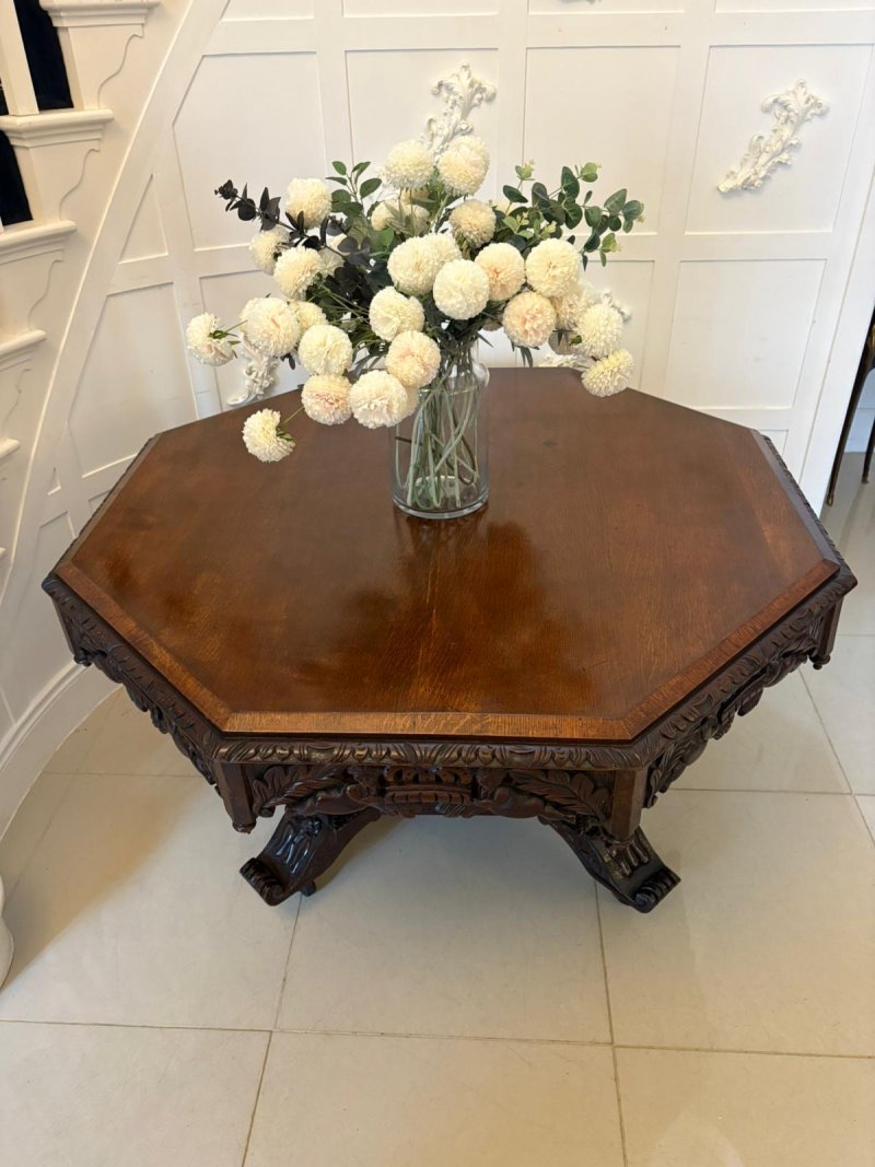 Superb Quality Large Antique Victorian Carved Oak Centre/Dining Table - Image 6